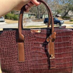 Elegant Brown faux Crocodile-Embossed Women's Bag